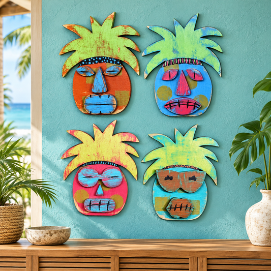 Hand Painted Pineapple Tiki Mask