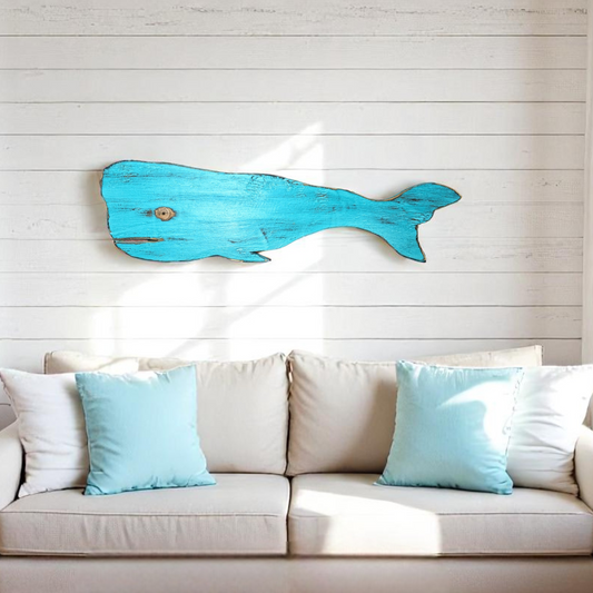 Rustic Wooden Whale Ocean Themed Nursery Accent Nautical Housewarming Gift Idea Coastal Living Room Wall Decor Primitive Wood Whale