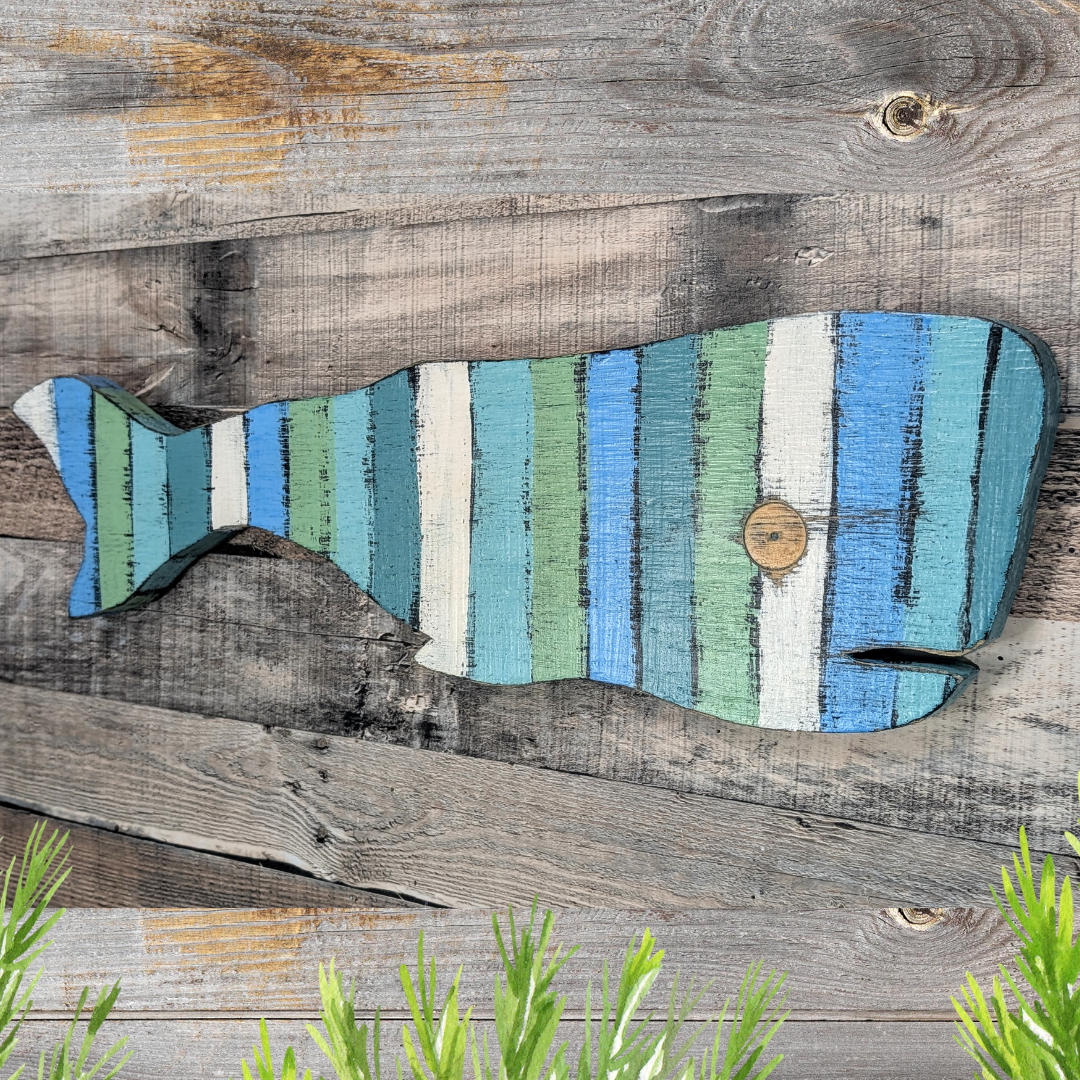 Small Whale Nautical Housewarming Gift Idea Coastal Living Room Wall Decor Primitive Wood Whale Rustic Ocean Themed Nursery Accent