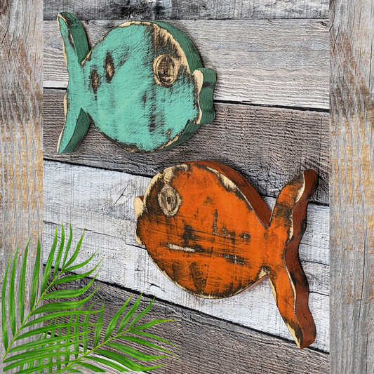 Kissing Fish Ocean Themed Nursery Decor Coastal Farmhouse Home Accent Beach Lover Gift Idea Nautical Mancave Tiki Bar Wall Hanging