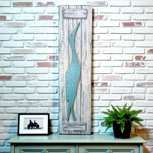 Minimalist Bird Tropical Themed Wall Decor Wooden Egret Sign Mid-Century Style Accent Coastal Home Staging Nature Lover House Warming Gift