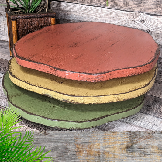 Round Wooden Entertaining Platter in Earth Tones Rustic Accent Platform Serving Tray Large Wedding Candle Display Plant Pedestal Stand Kitchen Appliance Riser