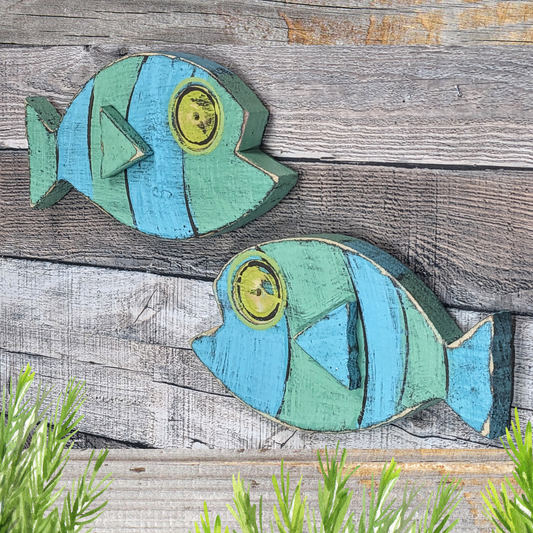 Atomic Tiki Wooden Fish Wall Accent Vintage Style Ocean Themed Nursery Decor Beach Lover Colorful Gift Idea Whimsical Home Staging Fish Art