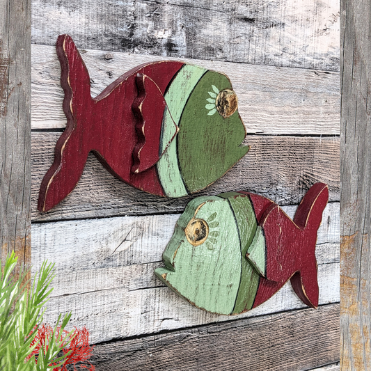 Wooden Folk Art Fish Accent Wabi Sabi Decorator Style Wall Decor Nautical Beach House Home Staging Whimsical Ocean Themed Fish Nursery