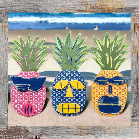 Bold Color Tiki Decor Colorful Pineapple Bar Signs Tropical Island Lover Gift Idea Whimsical Ocean Themed Nursery Kitchen Wooden Fruit Decor