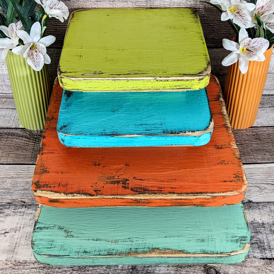 Tropical Tones Rustic Display Riser Table Centerpiece Accent Wooden Serving Tray Platform Large Candle Stand For Wedding Tiered Tray Decor