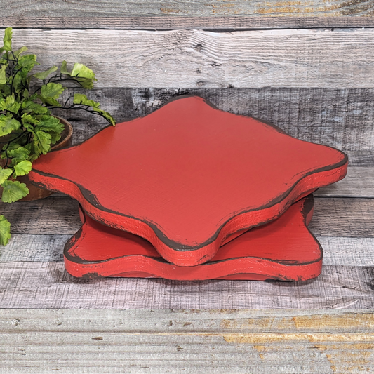 Bold Red Ruffled Edge Display Riser Flat Lay Prop Medium & Large Tiered Tray Pedestal Accent Wooden Platform Serving Trays Large Candle or Soap Display