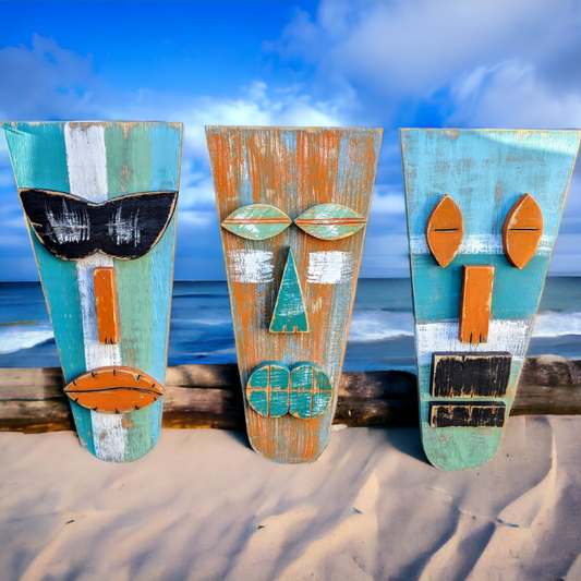 Tropical Beach House Wall Accents Tiki Bar Mancave Signs Coastal Living Gift Idea Primitive Tribal Home Decor Beach Brothers Tiki Masks