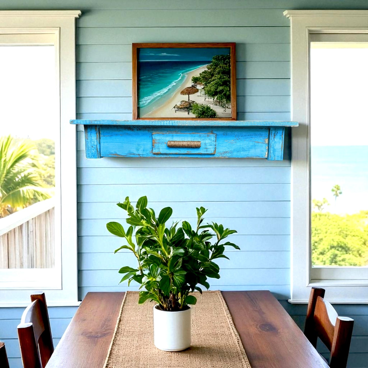 Island Style Extra Rustic Wooden Shelf Bathroom Decor Country Cottage Photo Ledge Coastal Farmhouse Cook Book Holder Powder Room Storage