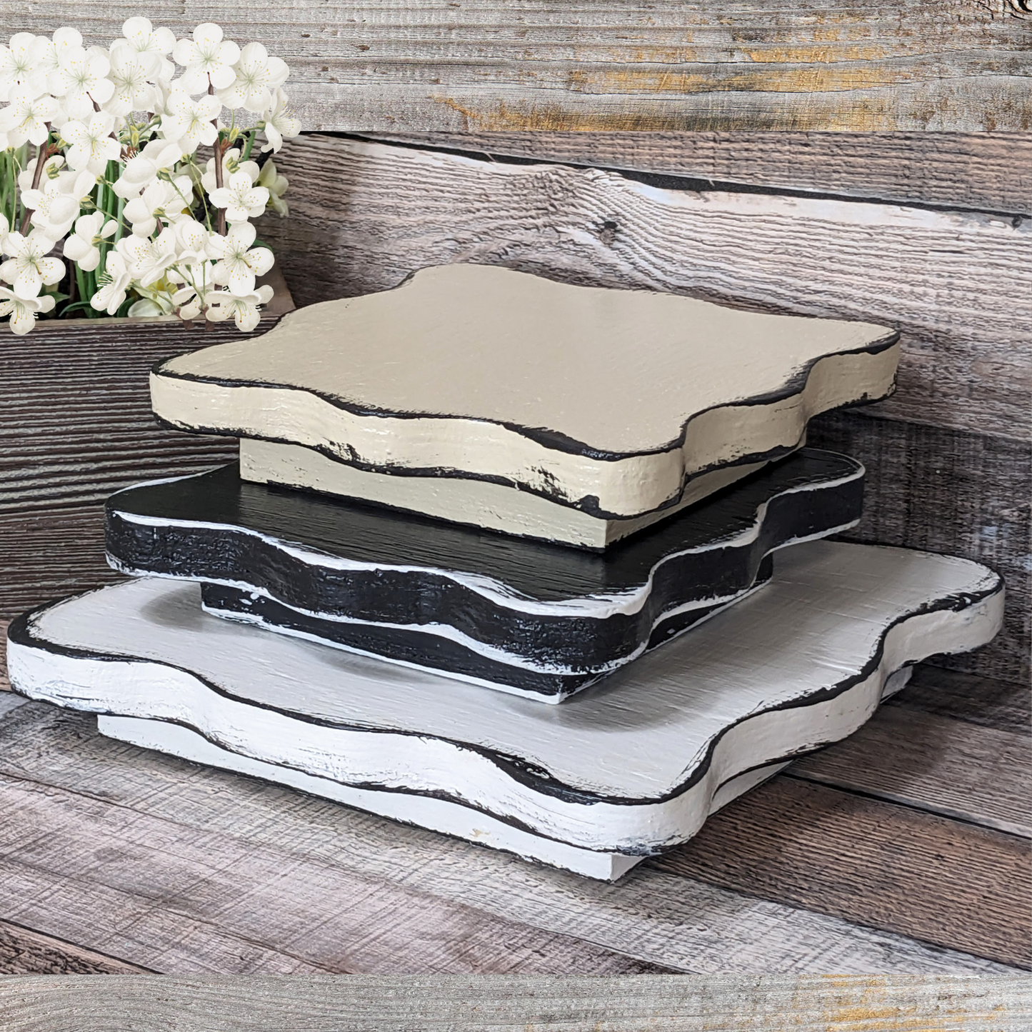 Ruffled Edge French Country Style Centerpiece Base Neutral Wedding Table Accent White & Black Decor Elegant Modern Farmhouse Display Riser