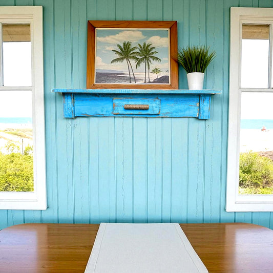 Island Style Extra Rustic Wooden Shelf Bathroom Decor Country Cottage Photo Ledge Coastal Farmhouse Cook Book Holder Powder Room Storage