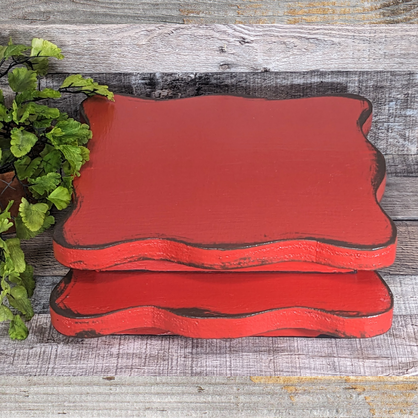 Bold Red Ruffled Edge Display Riser Flat Lay Prop Medium & Large Tiered Tray Pedestal Accent Wooden Platform Serving Trays Large Candle or Soap Display