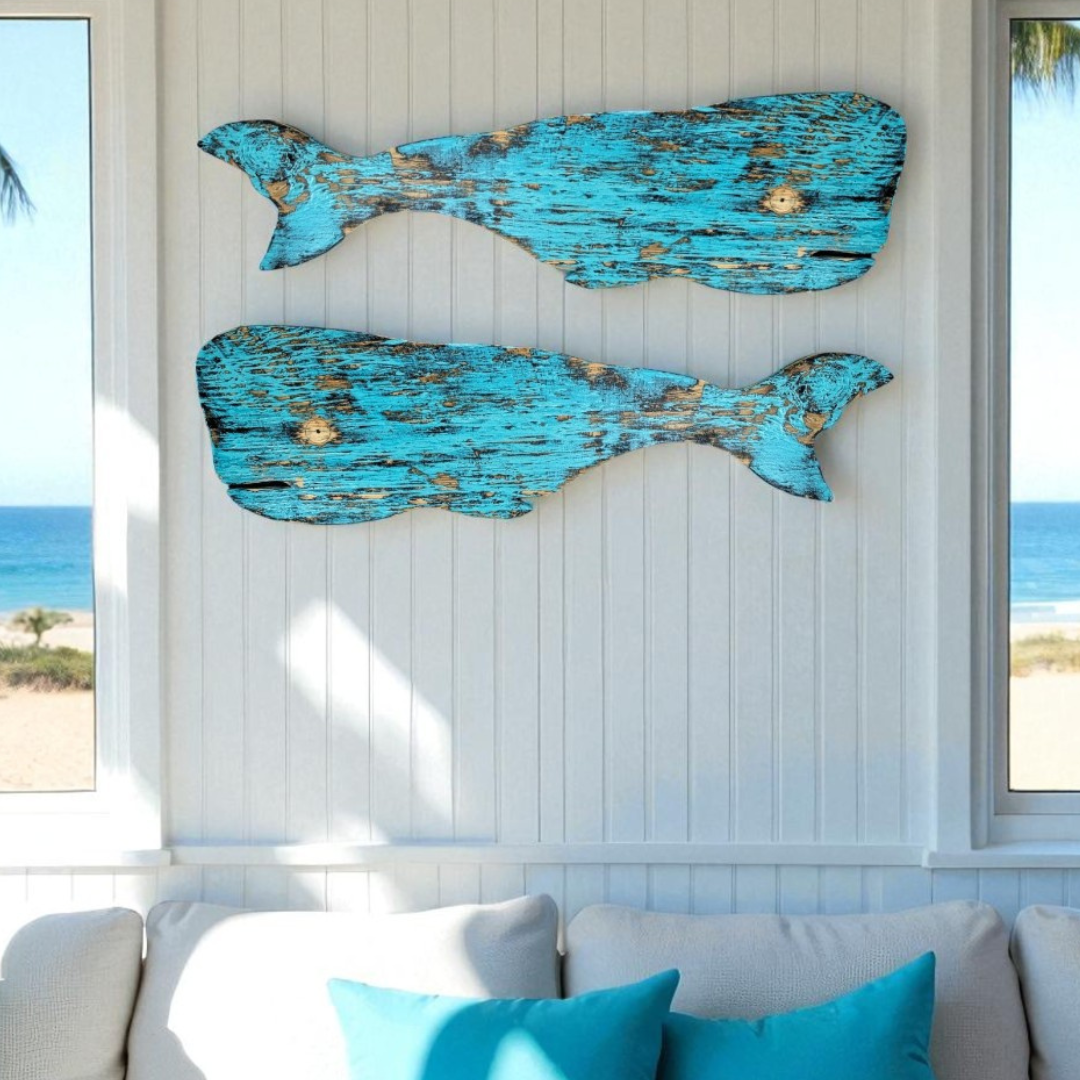 Primitive Coastal Whale Ocean Themed Nursery Accent Rustic Wooden Whale Nautical Housewarming Gift Idea Beach House Entrance Wall Decor