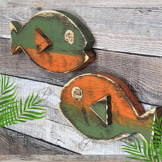 Vintage Nautical Ocean Themed Nursery Wall Decor Atomic Tiki Wooden Fish Home Accent Gift idea Beach Lover Whimsical Fish Art Gift Idea