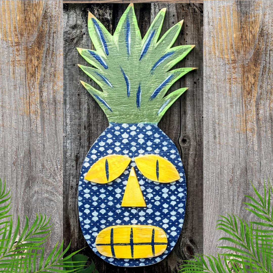 Bold Color Tiki Decor Colorful Pineapple Bar Signs Tropical Island Lover Gift Idea Whimsical Ocean Themed Nursery Kitchen Wooden Fruit Decor