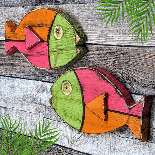 Atomic Tiki Vintage-Style Ocean Themed Nursery Wall Decor Wooden Fish Home Accent Whimsical Beach Lover Fish Art Nautical Gift Idea