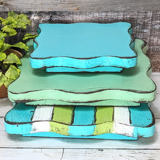 Wavy Edge Display Riser Medium & Large in Beachy Tones Tiered Tray Pedestal Accent Wooden Platform Serving Trays Large Candle Stand