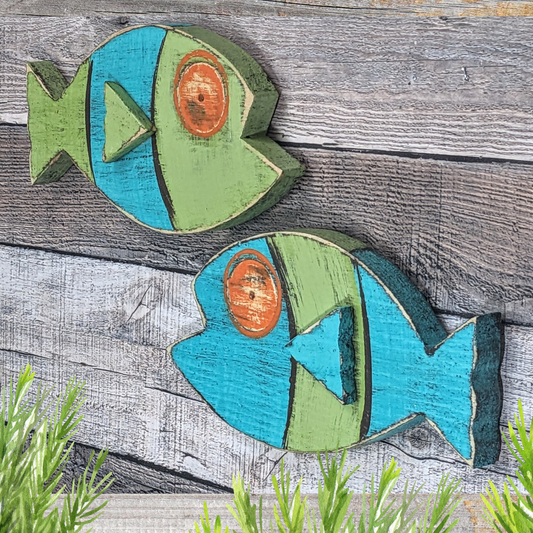 Vintage Style Colorful Atomic Tiki Wooden Fish Wall Accent Ocean Themed Nursery Decor Beach Lover Gift Idea Whimsical Home Staging Fish Art