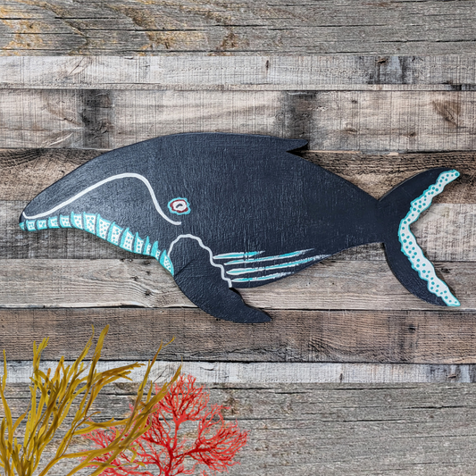Modern Mythical Ocean Creature Japanese Inspired Whale Folk Art Japandi Coastal Wall Decor, Minimalist Beach House Staging Nautical Sea Art