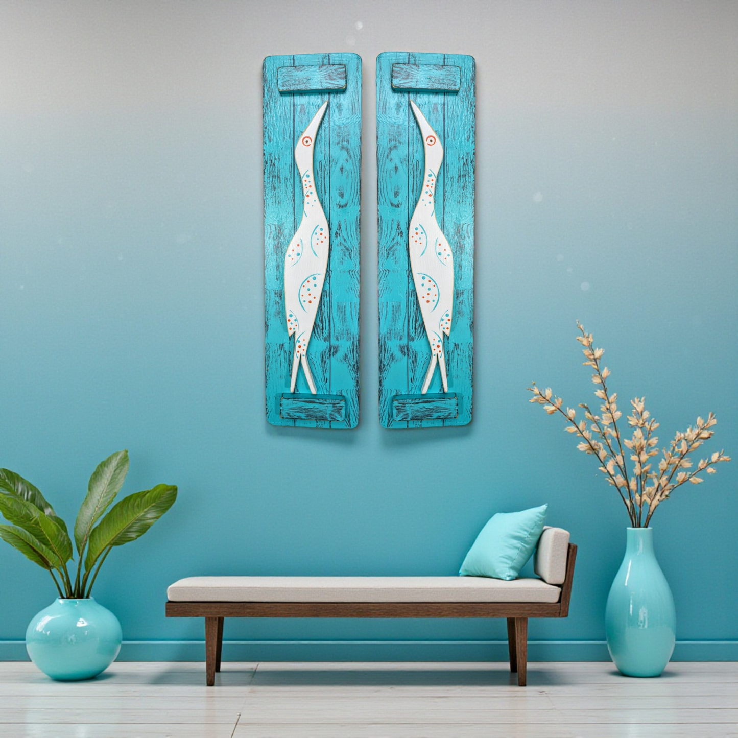 Mid-Century Bird Summer Room Accent Modern Home Staging Spring Mantel Decorating Idea Small Apartment Decor Rustic Island Egret Wall Hanging