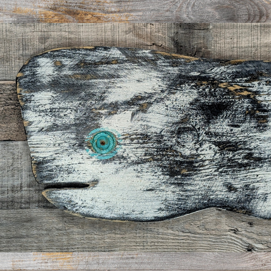 Primitive Wood Whale Ocean Themed Nursery Accent Rustic Wooden Whale Nautical Coastal Living Housewarming Gift Idea Black & White Wall Decor