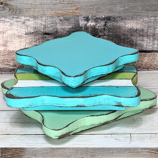 Ruffled Edge Display Riser Medium & Large in Beachy Tones Tiered Tray Pedestal Accent Wooden Platform Serving Trays Large Candle Stand