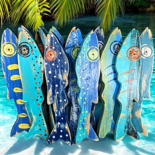 Tropical Blues Focused Nautical Nursery Whimsical School Of Fish Minnow Wall Decor Ocean Themed Beach Lover Gift Idea Wooden Fish Accent
