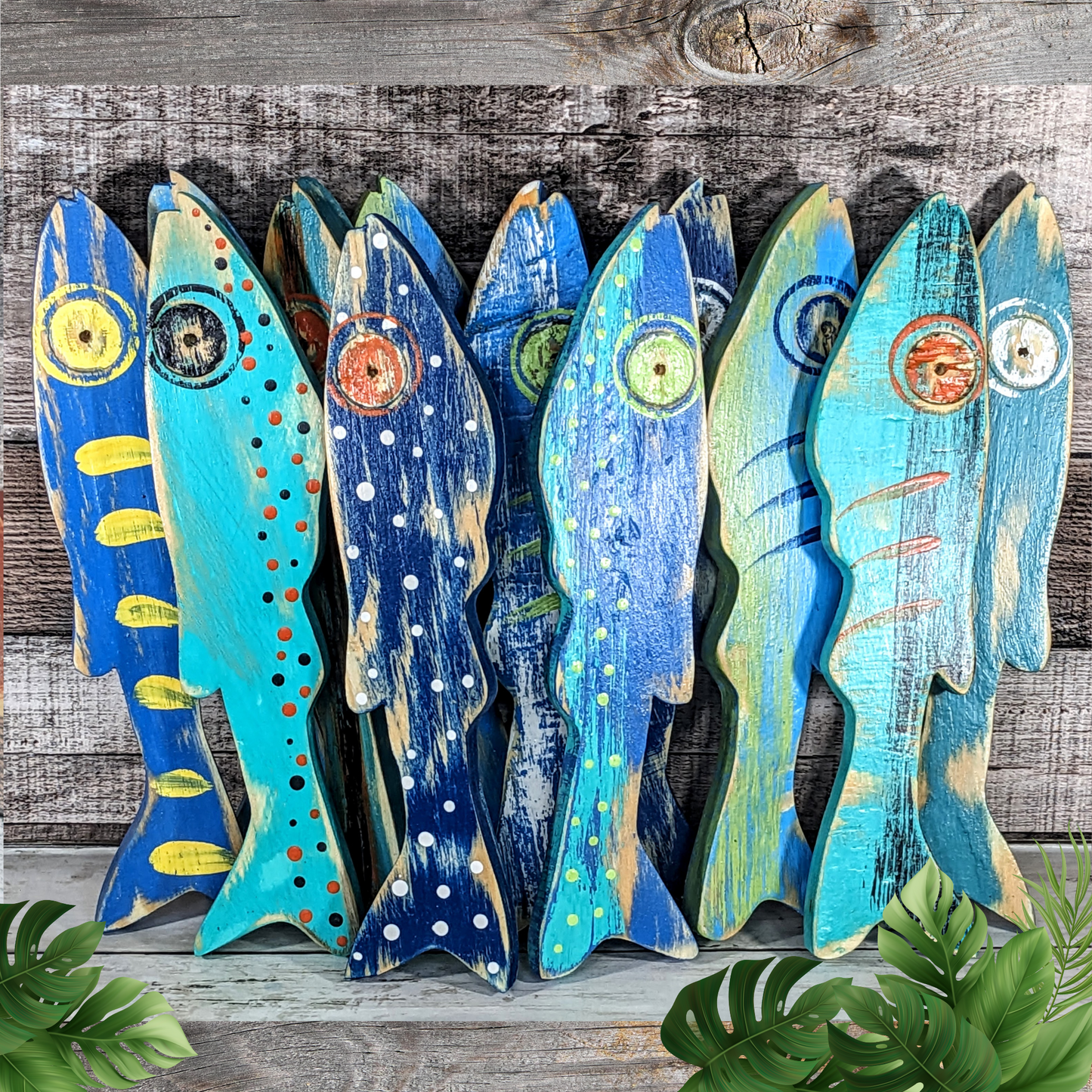 Tropical Blues Focused Nautical Nursery Whimsical School Of Fish Minnow Wall Decor Ocean Themed Beach Lover Gift Idea Wooden Fish Accent