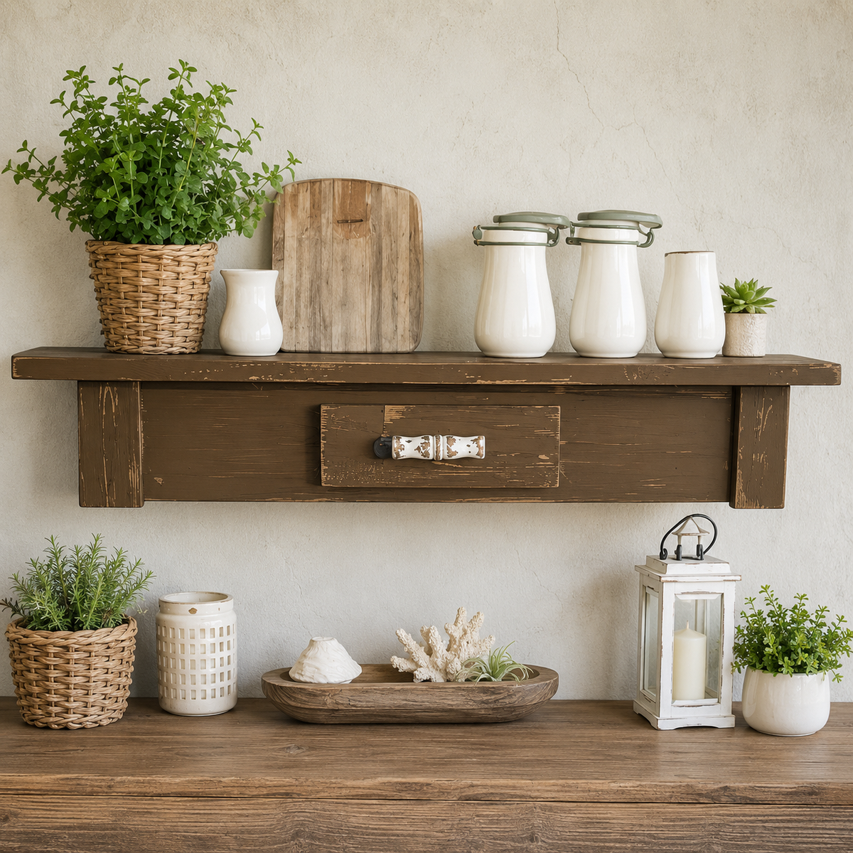 Rustic Brown Wooden Shelf