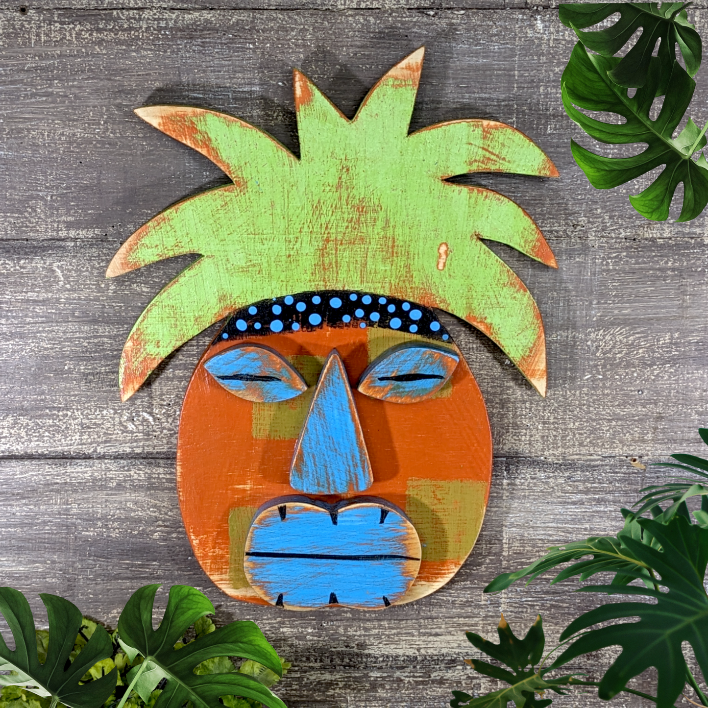 Beach Comber Pineapple Tiki Mask Whimsical Sun Worshipper Game Room Bar Sign Hawaiian Tiki Wall Hanging Wedding Accent Beach Bum Decor