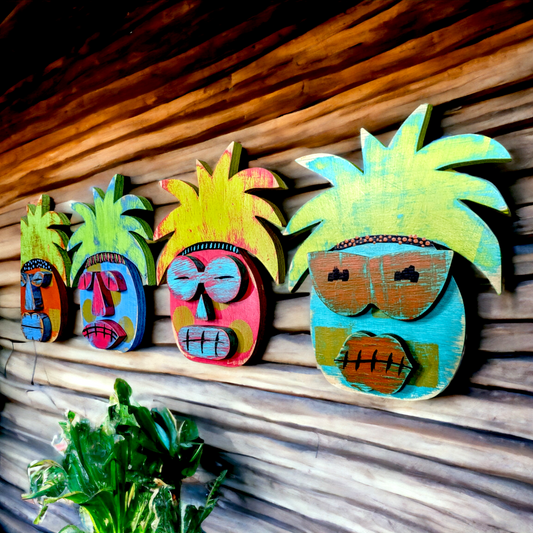 Beach Comber Pineapple Tiki Mask Whimsical Sun Worshipper Game Room Bar Sign Hawaiian Tiki Wall Hanging Wedding Accent Beach Bum Decor