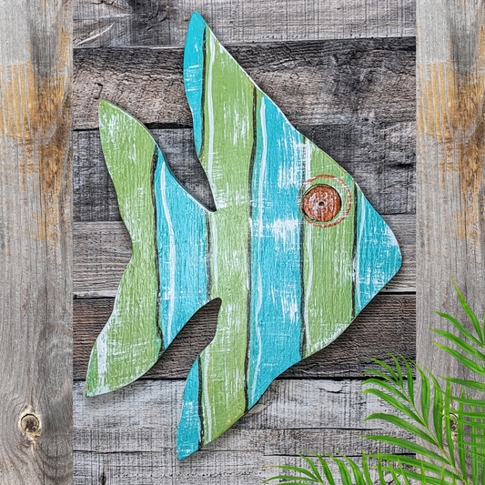 Ocean Inspired Coastal Beach House Art Wooden Angelfish Wall Hanging Fish Decor Gift Idea Whimsical Nautical Nursery