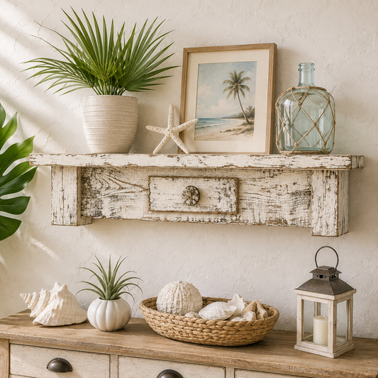 Rustic Weathered Style White Display Shelf