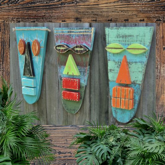 Mancave Game Room Gift Idea Primitive Tribal Wooden Mask Tropical Hawaiian Tiki Bar Decor Wall Hanging Beach Wedding Decoration Accent Mancave Game Room Gift Idea