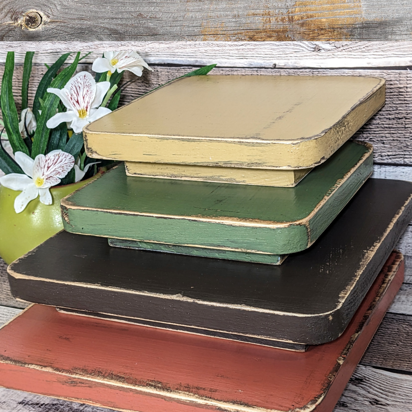 Rustic Display Risers in Warm Earth Tones Wooden Platform Serving Trays Large Candle Stand Tiered Tray Pedestal Accent