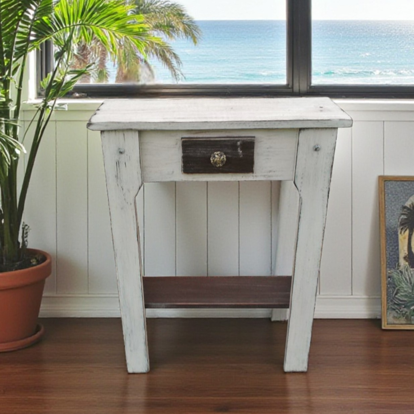 Skinny Hallway Wood Furniture Narrow Entry Small Space Table Powder Room Towel Storage Shelf Rustic Country Style Vacation Home Staging