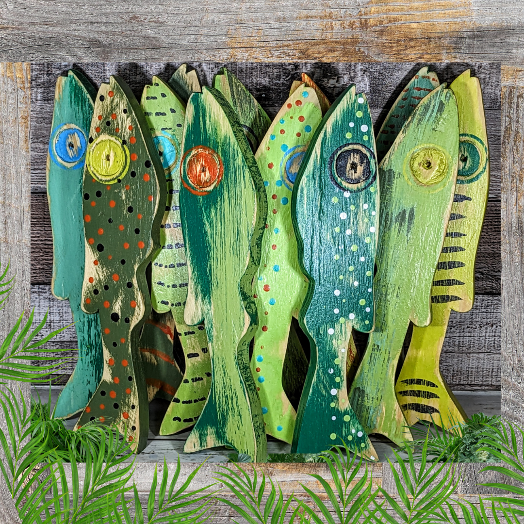 Tropical Ocean Greens Focused Nautical Nursery Whimsical School Of Fish Minnow Wall Decor Beach Lover Themed Gift Idea Wooden Fish Accent