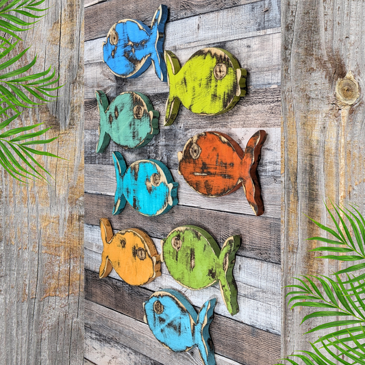8 Tropical Fish Wall Decor Ocean Themed Kissing Fish Nursery Beach Lover Gift Idea Nautical Mancave Tiki Bar Wall Hanging Coastal Farmhouse