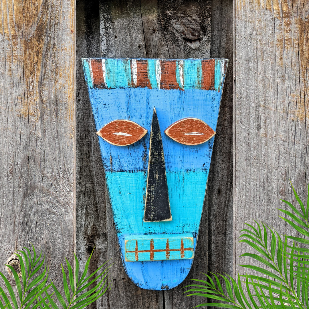 Tropical Tiki Bar Decor Island Style Wooden Tribal Mask Set Rustic Coastal Beach Wedding Accent Hawaiian Wall Hanging Whimsical Gift idea