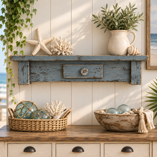 Rustic Cottage Kitchen Shelf, Blue Smoke