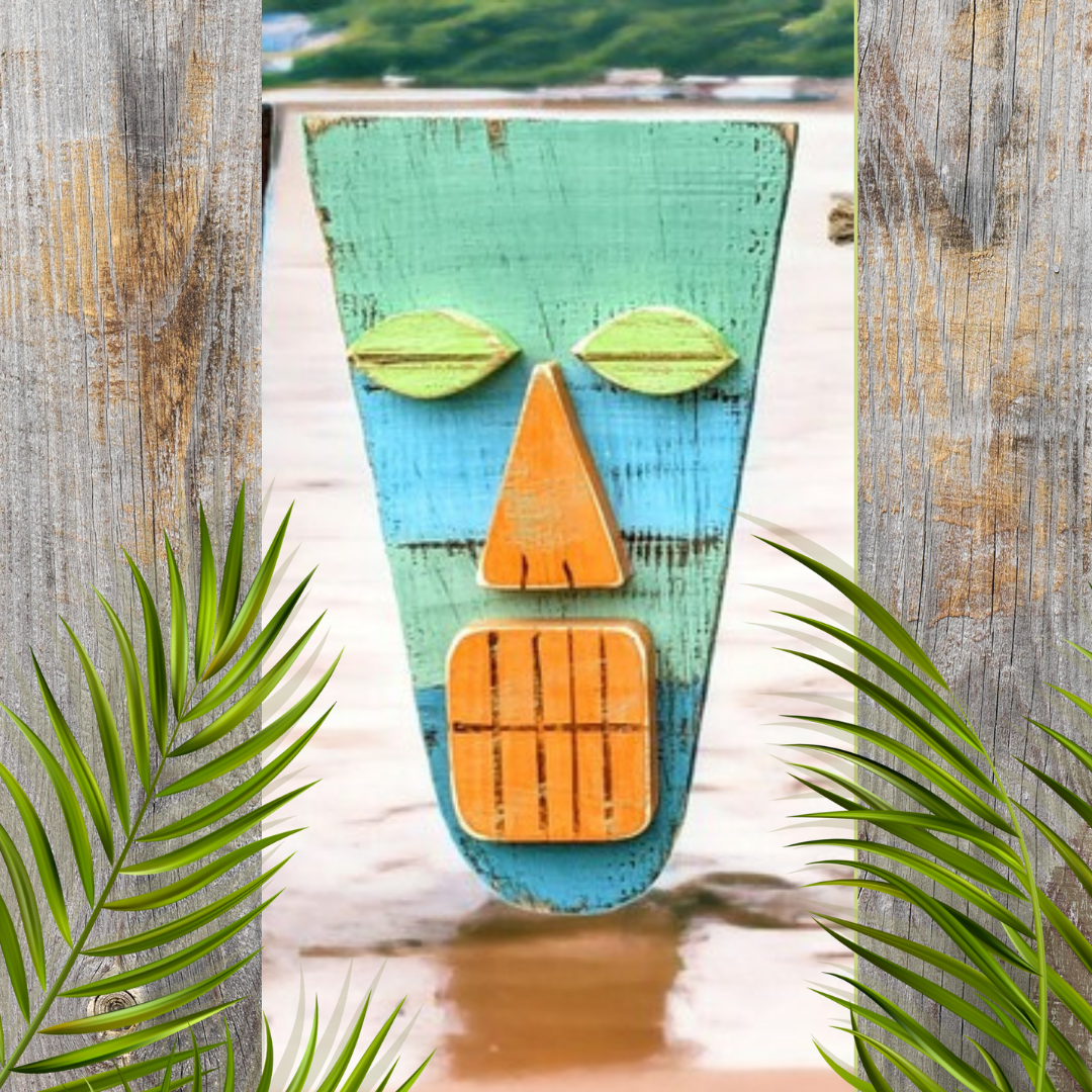 Tropical Tiki Bar Decor Island Style Wooden Tribal Mask Set Rustic Coastal Beach Wedding Accent Hawaiian Wall Hanging Whimsical Gift idea