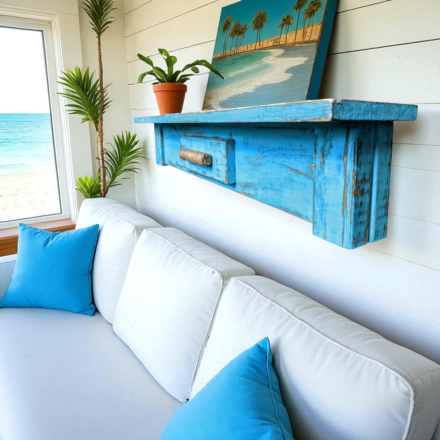 Island Style Extra Rustic Wooden Shelf Bathroom Decor Country Cottage Photo Ledge Coastal Farmhouse Cook Book Holder Powder Room Storage
