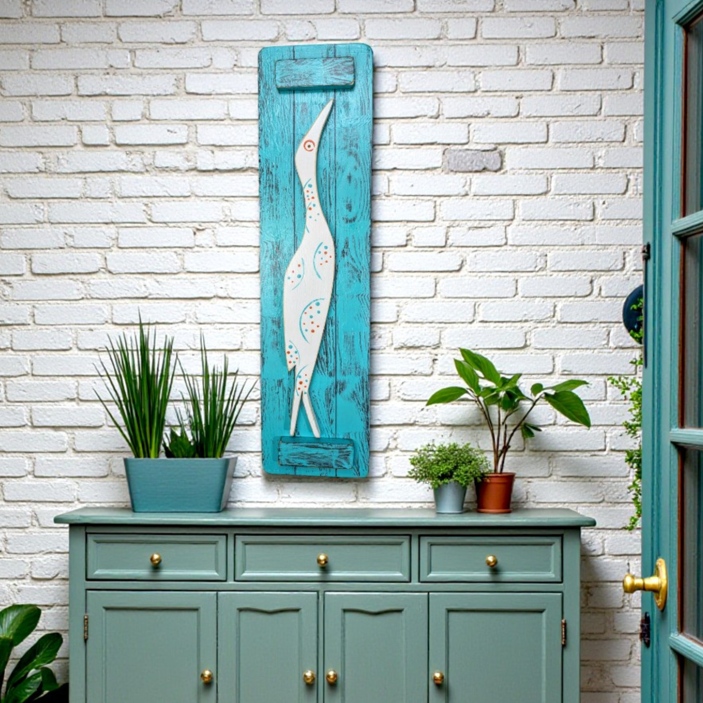 Mid-Century Bird Summer Room Accent Modern Home Staging Spring Mantel Decorating Idea Small Apartment Decor Rustic Island Egret Wall Hanging