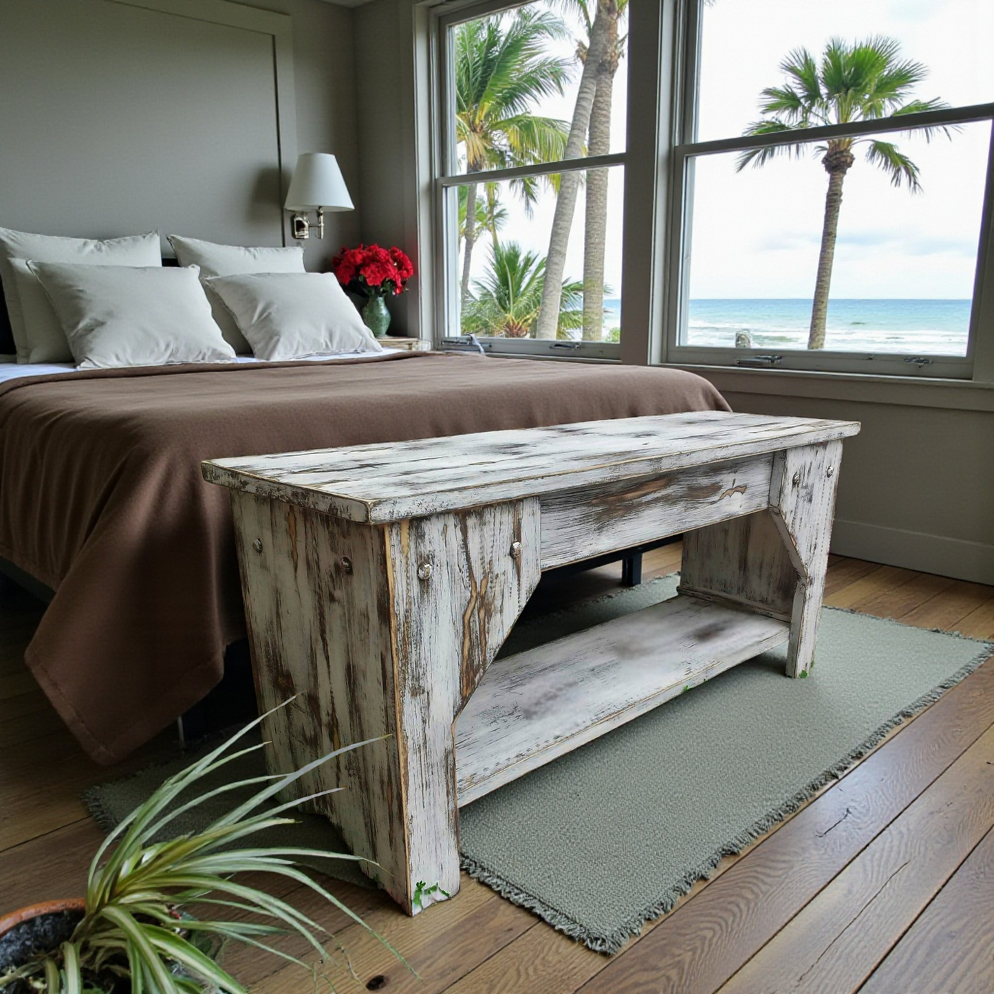 Farmhouse Kitchen Seating Beach House Style Indoor Coastal Bench Entryway Shoe Storage Shelf Covered Porch Rustic Country Mudroom Bench