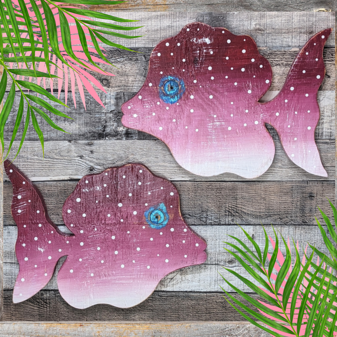 Coastal Art for Beach House Fish Decor Gift Idea Bright Tropical Fish Decor Wooden Angelfish Wall Hanging Whimsical Nautical Nursery