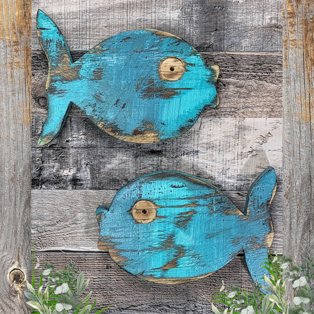 Bubble Fish Weathered Style Wall Decor Beach Lover Gift Idea For Ocean Themed Nursery Tiki Bar Wall Hanging Rustic Coastal Farmhouse Art