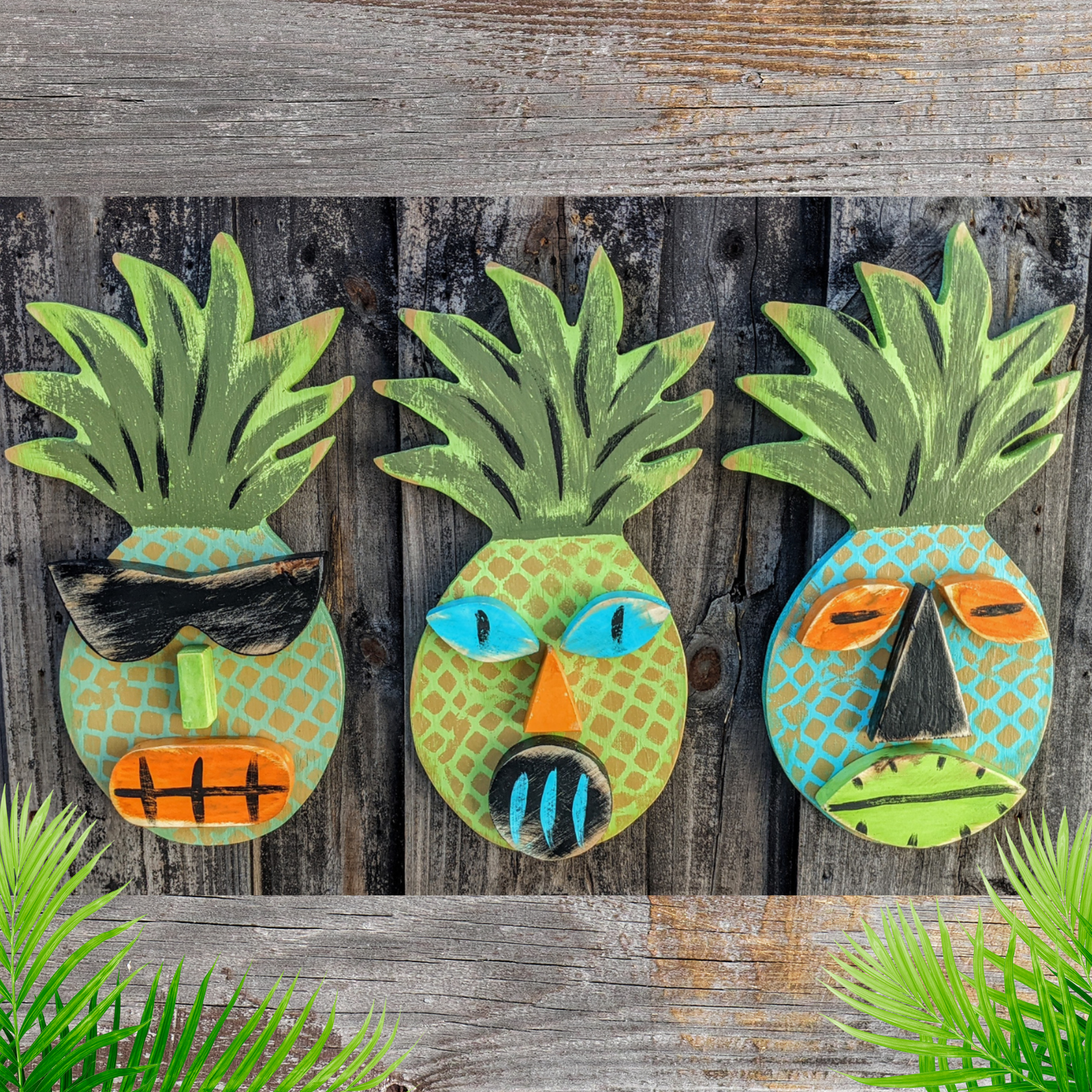 Tropical Tiki Pineapple Whimsical Art Mancave Wall Hangings Hawaiian Game Room Tiki Bar Decor Coastal Living Beach Lover Gift Idea