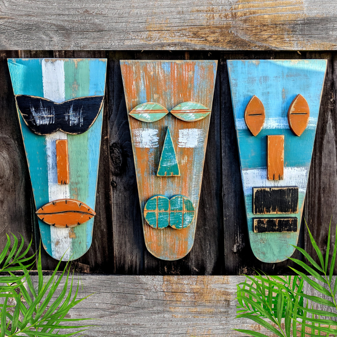 Tropical Beach House Wall Accents Tiki Bar Mancave Signs Coastal Living Gift Idea Primitive Tribal Home Decor Beach Brothers Tiki Masks