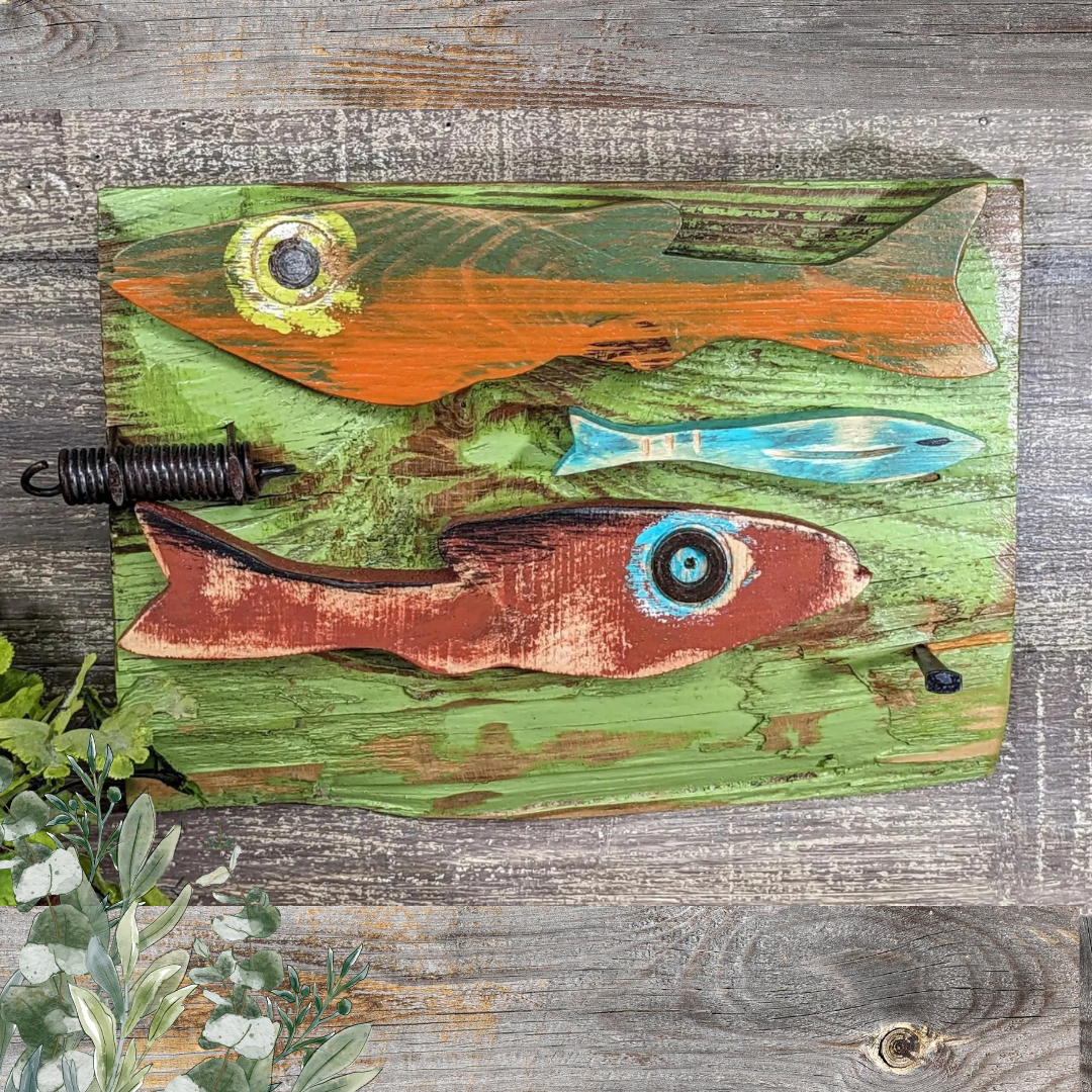 Fisherman Mancave Gift Idea Tropical Fish Weathered Wood Key Holder Multi Fish Wall Plaque Vintage Style Minnow Wall Hanging