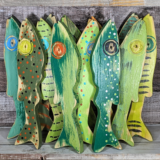 Tropical Ocean Greens Focused Nautical Nursery Whimsical School Of Fish Minnow Wall Decor Beach Lover Themed Gift Idea Wooden Fish Accent